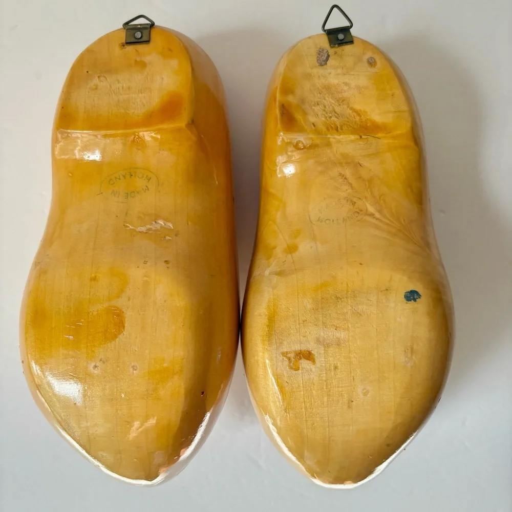 Vintage Wooden Hand Painted Dutch Clogs Banks from Holland Wall Decor